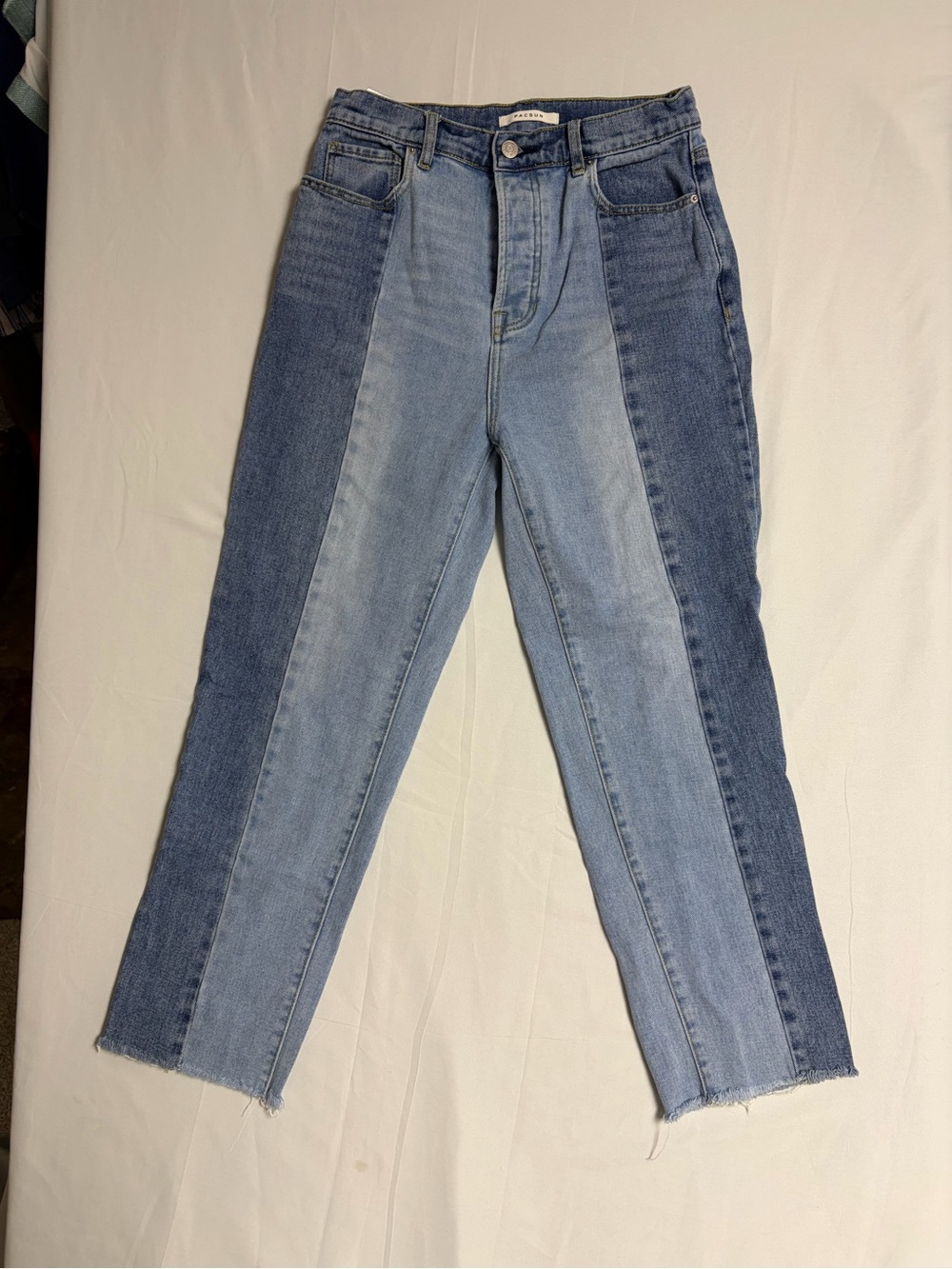 PacSun Women’s Two-Tone Straight Leg Jeans — Light & Dark Blue